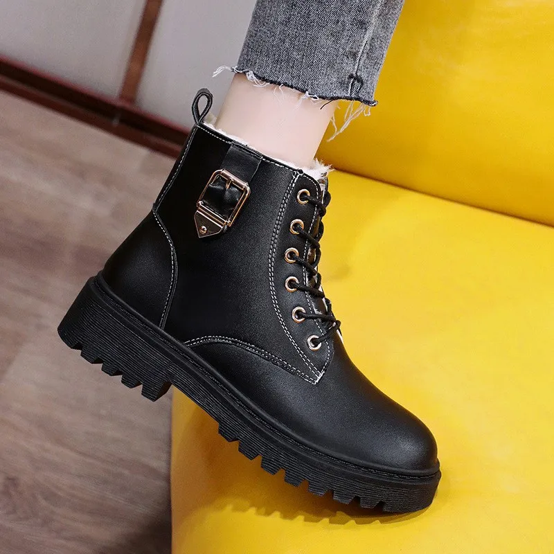 Autumn Winter Women Fashion Lightweight Comfortable Round Toe Shoes Ladies Lace-up Thick-soled Non-slip Women's Platform Boots