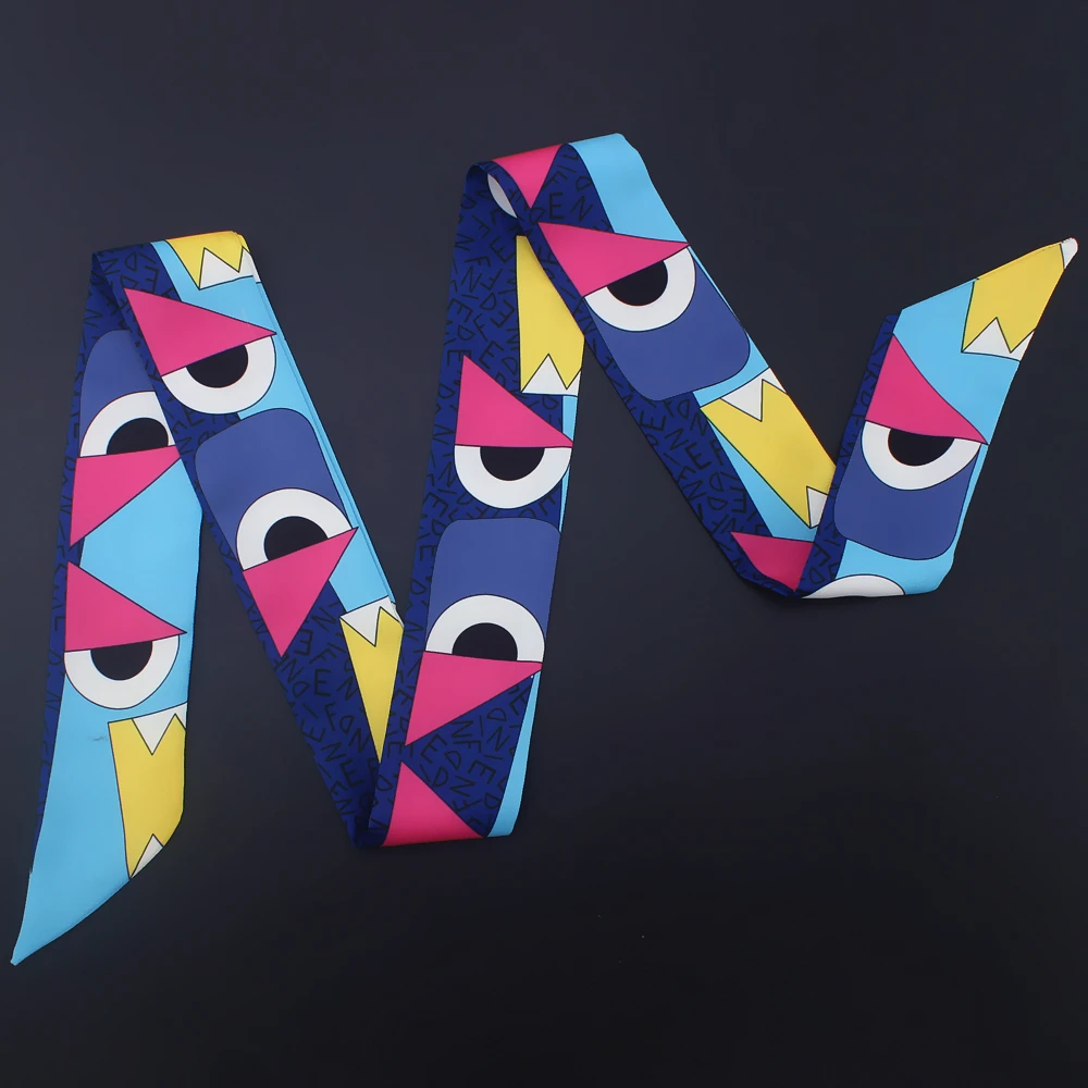 

120 см * 5 см Шелковый маленький длинный женский шарф длинные маленькие Мультяшные глаза с принтом модная повязка на голову сумка лента для женских шарфов