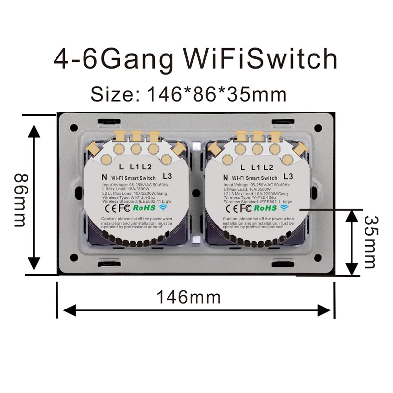 WiFi Smart Switch Tuya eWeLink 4 5 6 Gang Glass Touch Panel Wall Wireless Control Alexa Google Home Compatible 95-240V AC | Обустройство