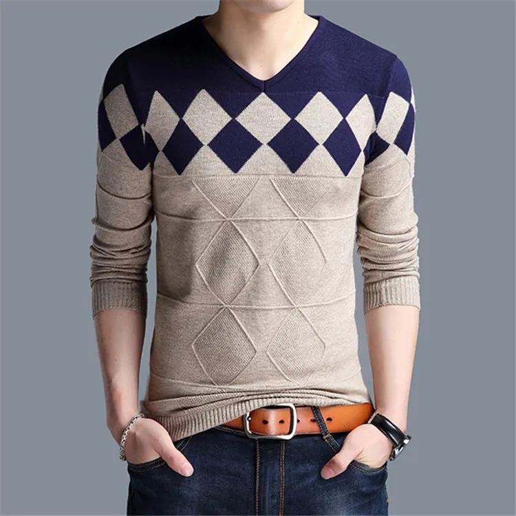 

2020 New Men's Sweater Autumn Winter Male Fashion Casual Slim V-neck Wool Pullover Shirt Brand Clothing sweater men