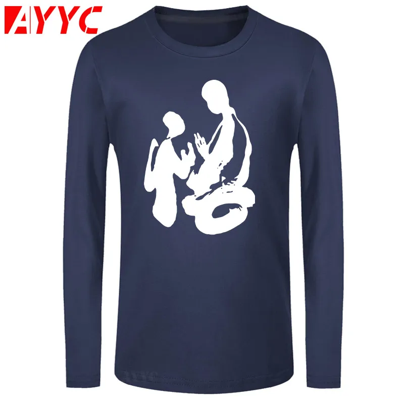 

AYYC long sleeve tee Boutique T shirt Chinese Calligraphy Enlightenment Word Printing Tshirt Chinese Style Men's Street Casual