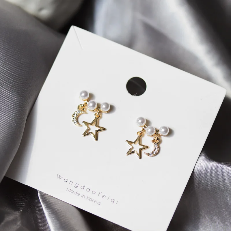 

Romantic Moon Star Pendant Pearls Stud Earrings Trendy Clip On Earring Without Piercing For Women Girl Wedding Jewelry