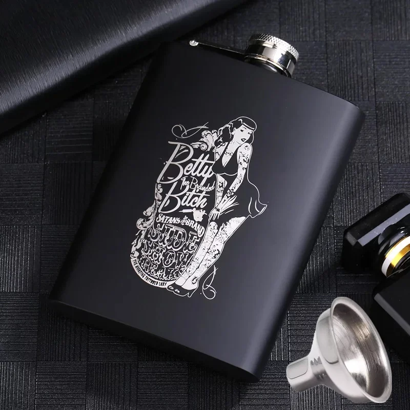 8 oz Hip Flask Steel Matte Black Laser Engraving Portable Russian Style Outdoor Travel Light Personalized Whisky Vodka Flagon