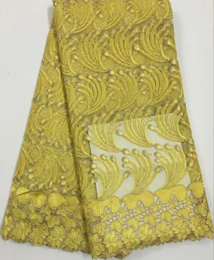 Желтые французские нигерийские кружева ткани высокого качества тюль