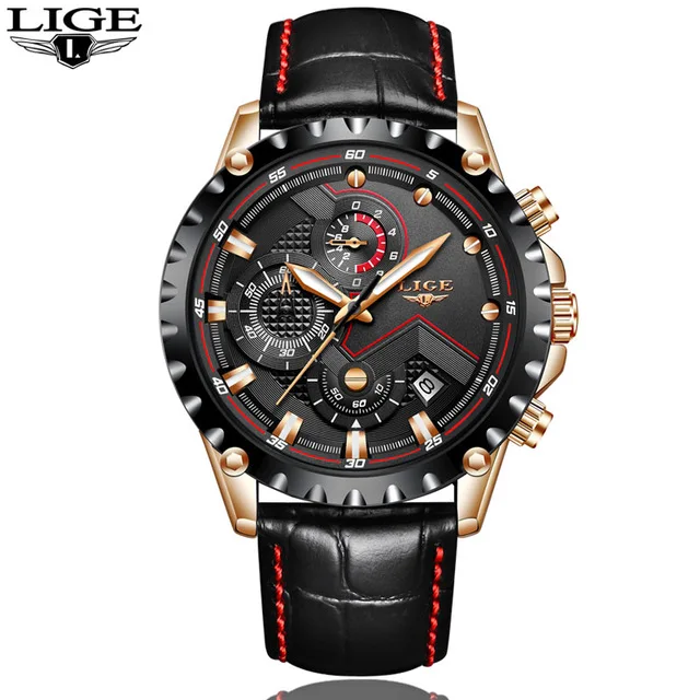 Gold black L LIGE Модные мужские s часы лучший бренд Роскошные наручные часы кварцевые часы из нержавеющей стали водонепроницаемые спортивные часы мужские Erkek Kol Saati - Цвет: Gold black L