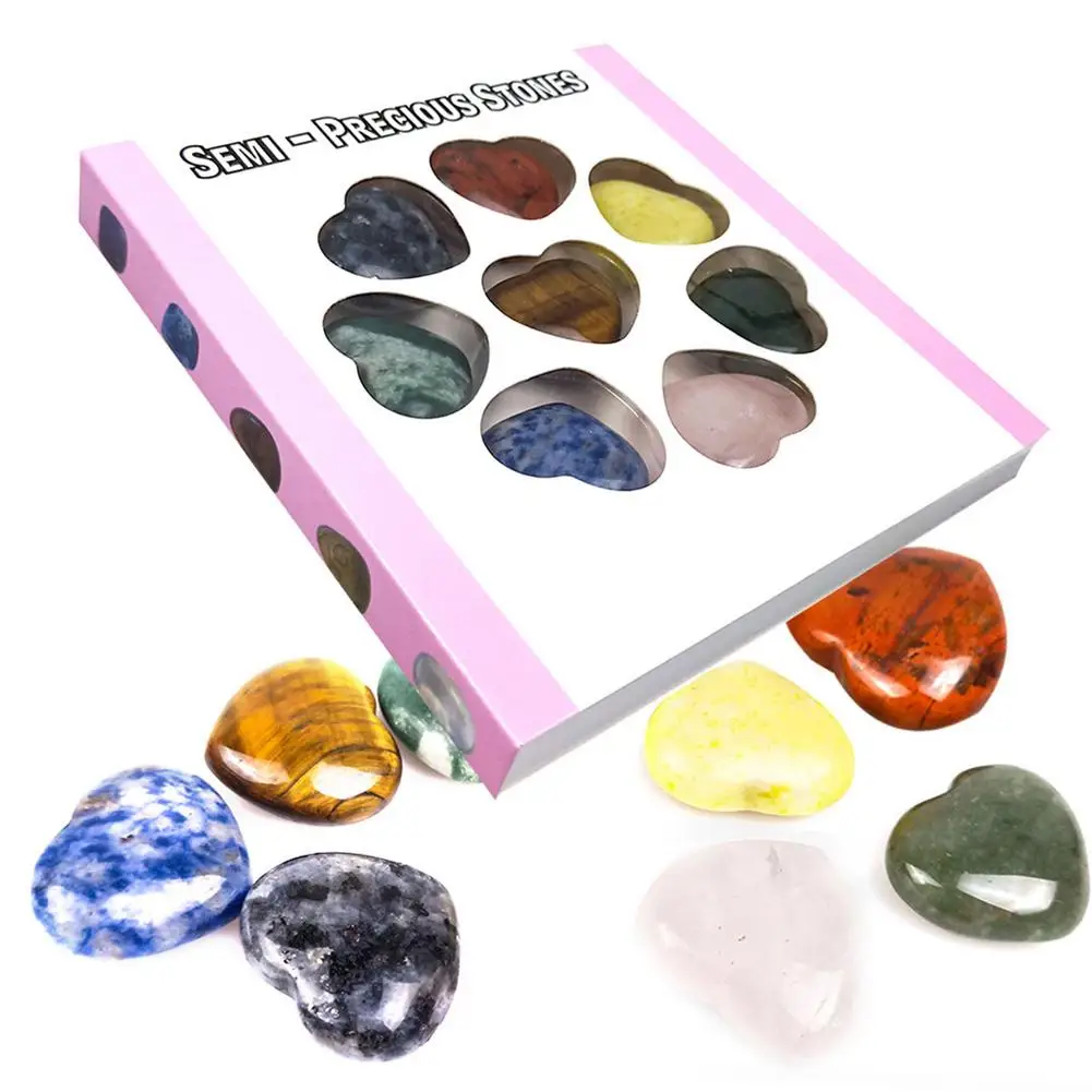 

Natural Healing Crystal Quartz 8PCS Heart Love Stones Set Polished Pocket Palm Thumb Gemstones For Valentines Day Gifts
