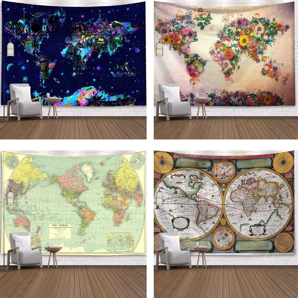 

Navigation world map wall hanging tapestry sleeping pad wall Retro Tapestries Art round towel beach Blanket aubusson home decor