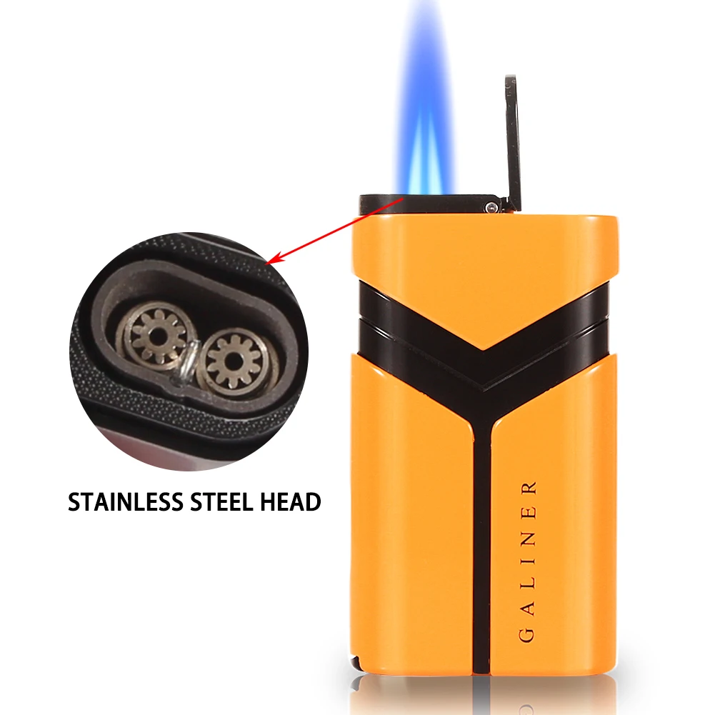 

Galiner Metal Cigar Lighter Cutter Set Windproof Butane Gas Jet Blue Flame Lighter Sharp Pocket Guillotine Cutter Smoking Box