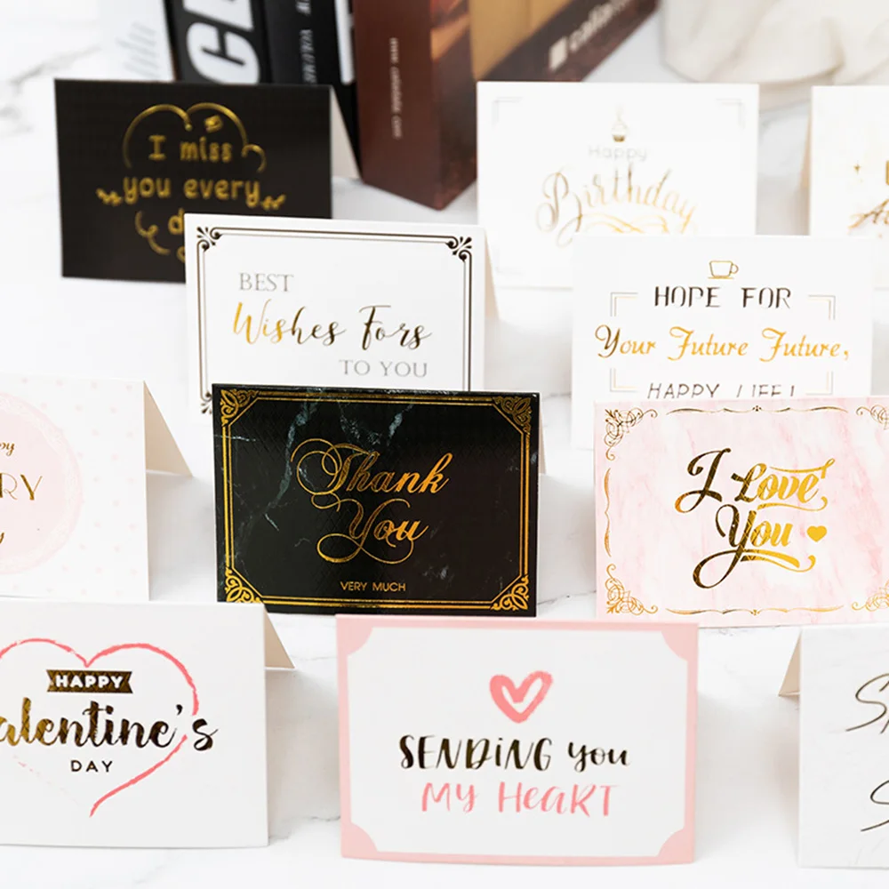 

5Pcs/lot Creative Gold Greeting Cards Thank You Blessing Birthday Decor Wedding Christmas Invitations Gift Message Card