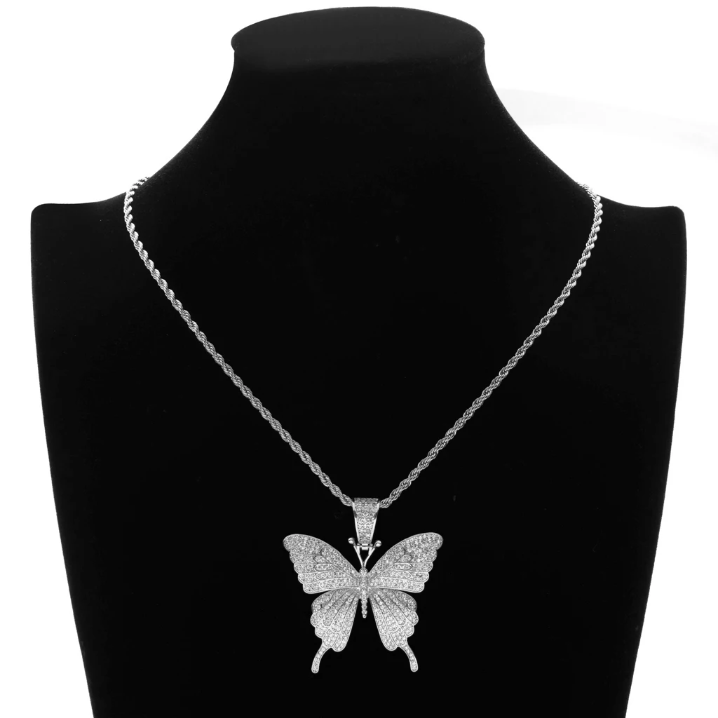 

Prettyia Fashion Jewelry Zircon Butterfly Pendants Hip Hop Necklace Chain