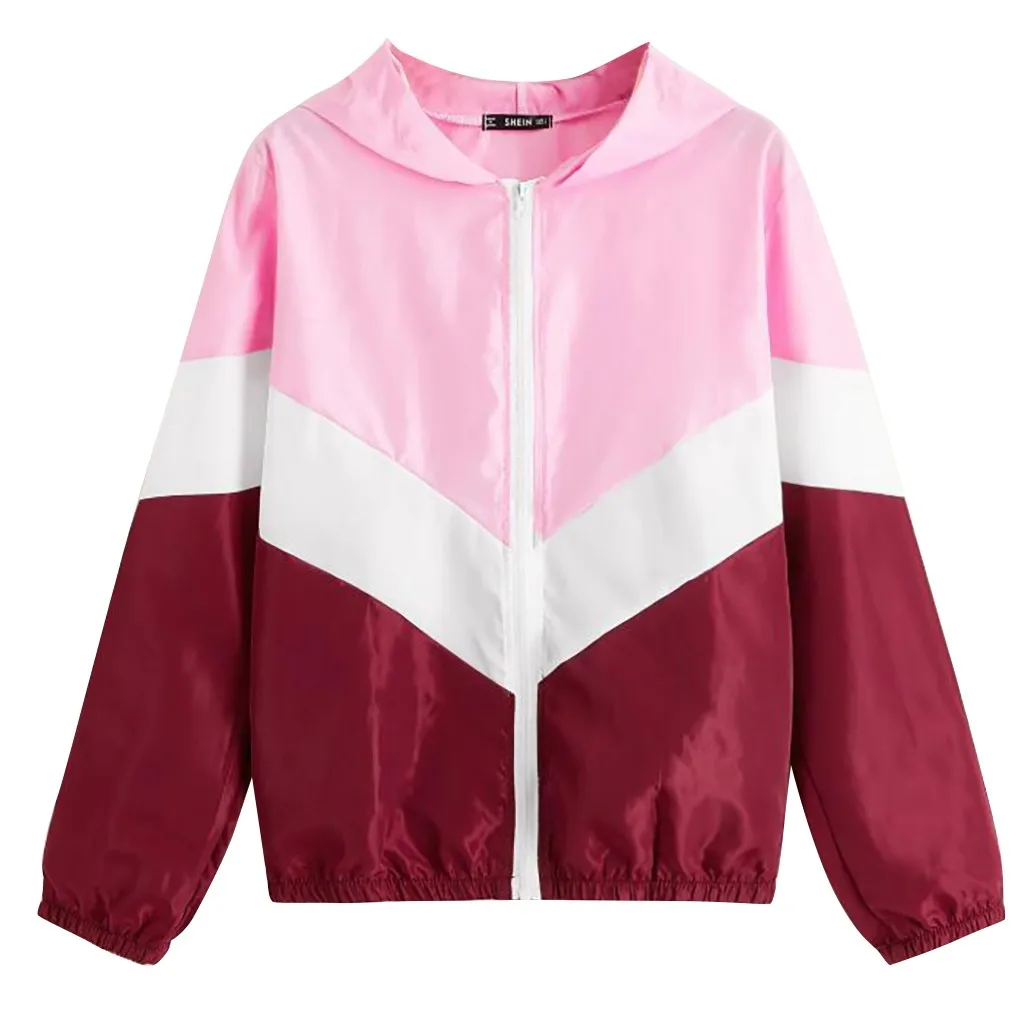 Модная женская Повседневная Лоскутная толстовка на молнии с v образным вырезом и