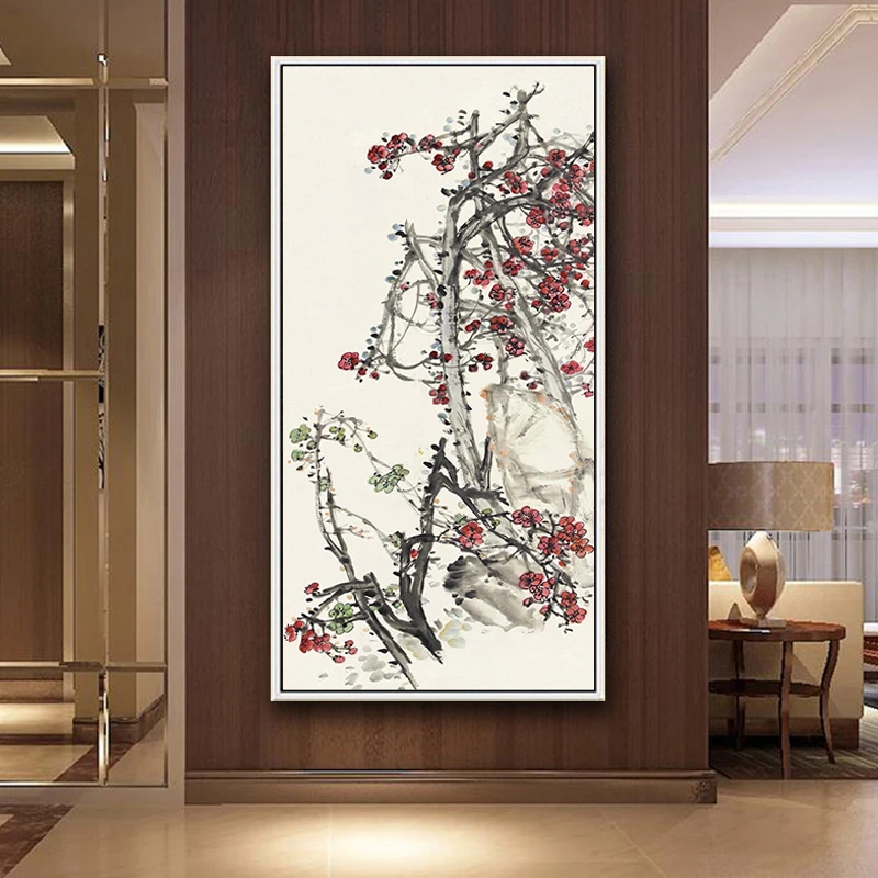 

Цифровая живопись, ручная роспись в wu changshuo, абрикосовый цвет, красный цветок сливы