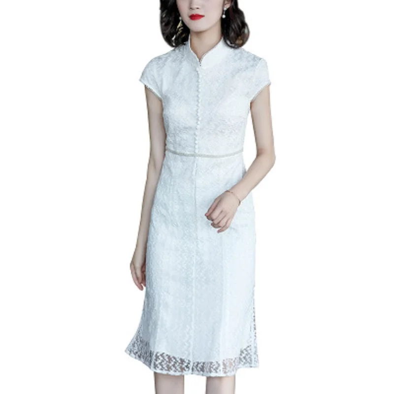 

Package Office hip Lady dress Spring 2021 new Summer Women Lace Party Dress Plus Size Vintage solid Embroidery beading dresses