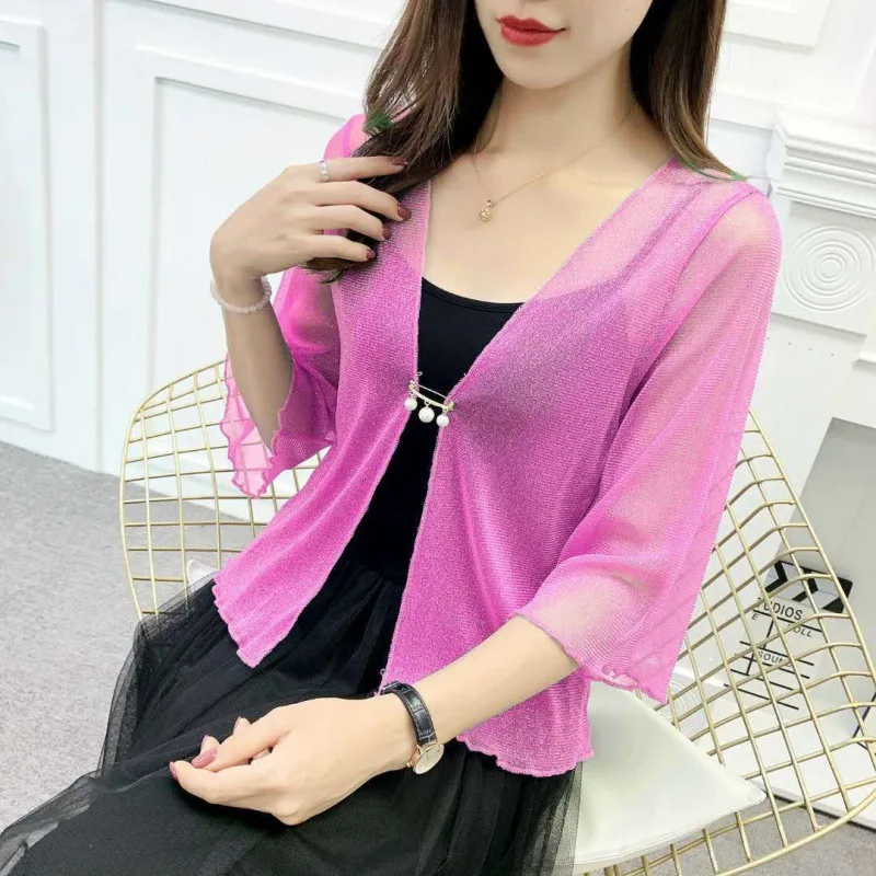 Женский ультратонкий кружевной болеро фиолетовая черная розовая шаль для