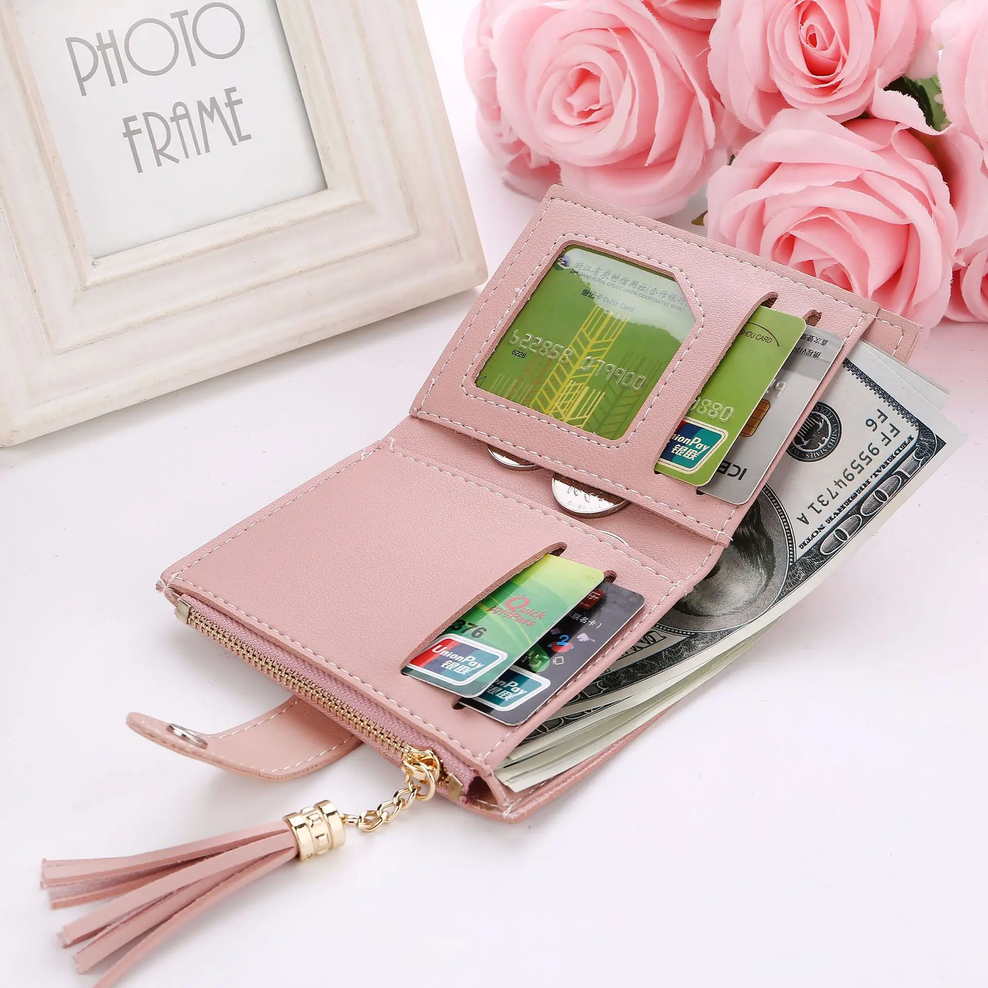 

2021 Tassel Women Wallet Small Cute Wallet Women Short Pu Leather Women Wallets Zipper Purses Portefeuille Female Purse Clutch