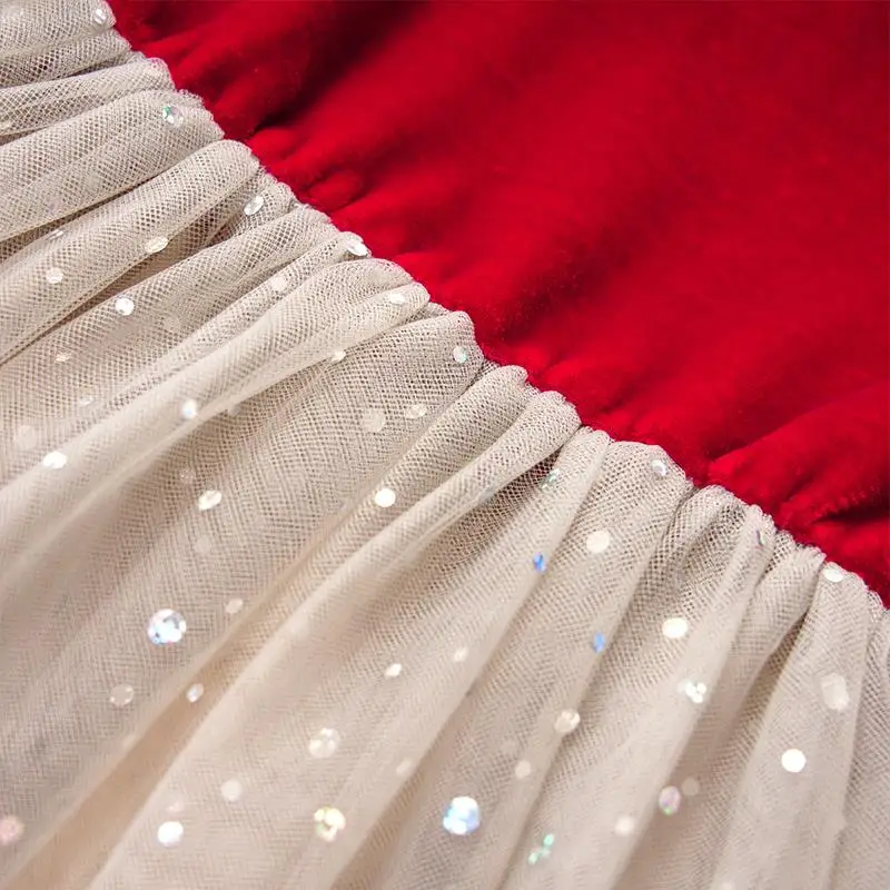 Новое Сетчатое лоскутное осеннее платье принцессы WeLaken с блестками красное для