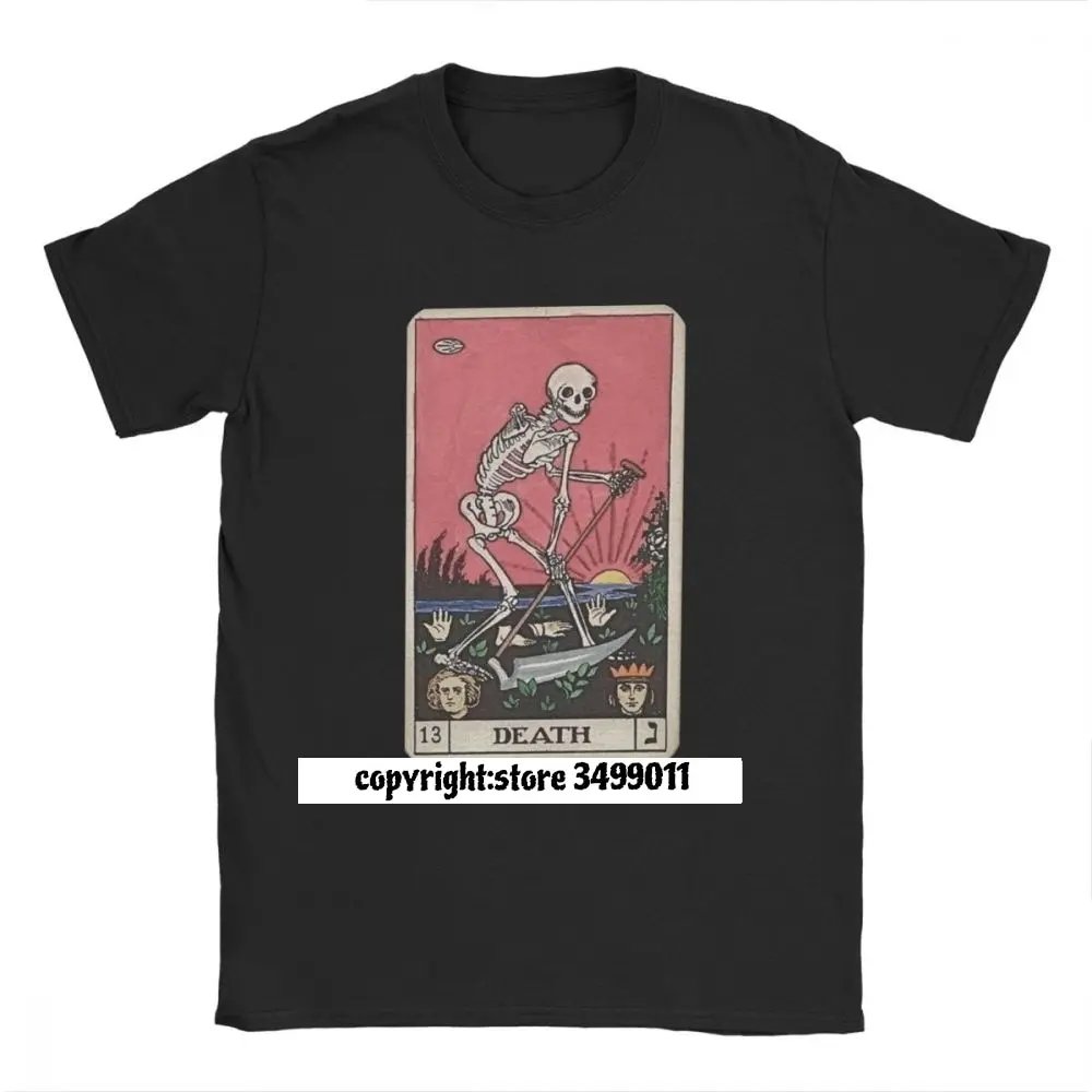 

Футболка Death Tarot, мужские хлопковые футболки премиум-класса, футболка с жутким скелетом для Хэллоуина из шанхана, страшная футболка для фитнеса, рубашки, футболки