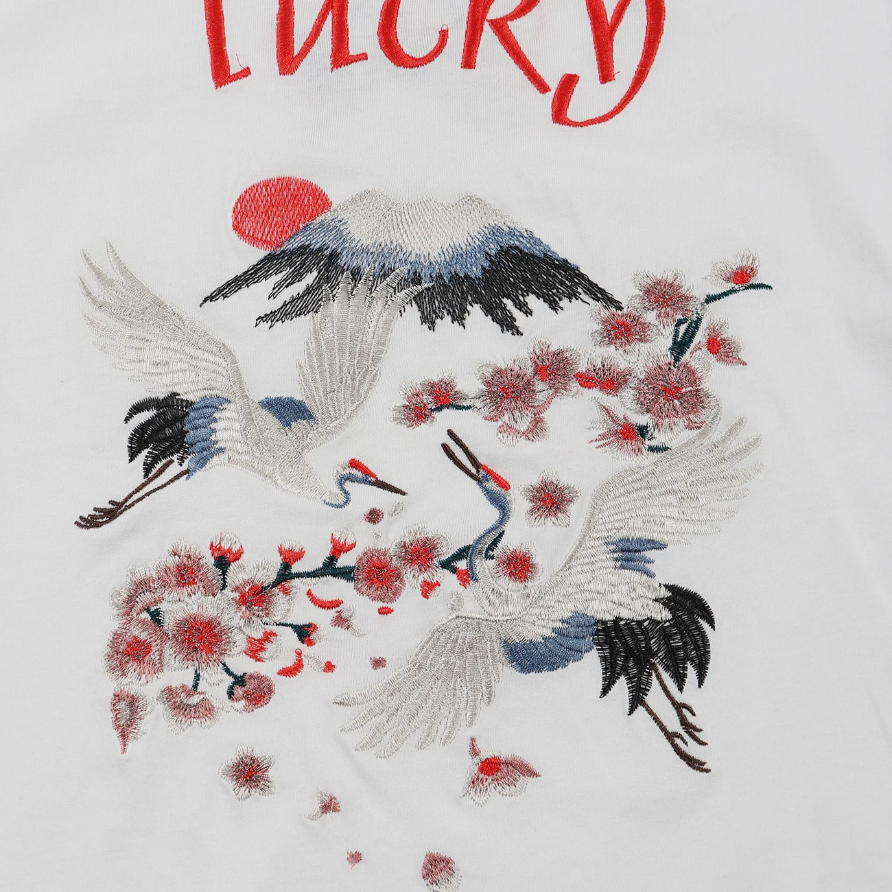 Футболка с вышивкой журавлей уличная Мужская футболка в японском стиле