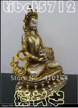 ASIA TIBETAN NEPAL BRONZE COATED SILVER BUDDHA AMITAYUS BOUDDHA STATUE 22 cm |