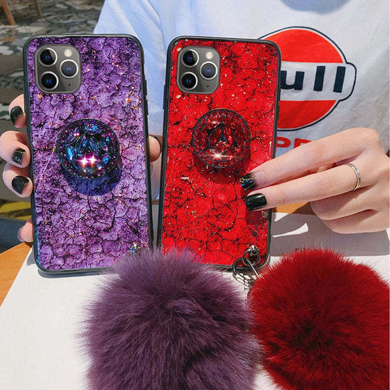 for iPhone 11 Pro X XR XS MAX 7 8 6s Plus Phone Cases Luxury Diamond Marble Glitter holder Ring Silicon Cover For | Мобильные