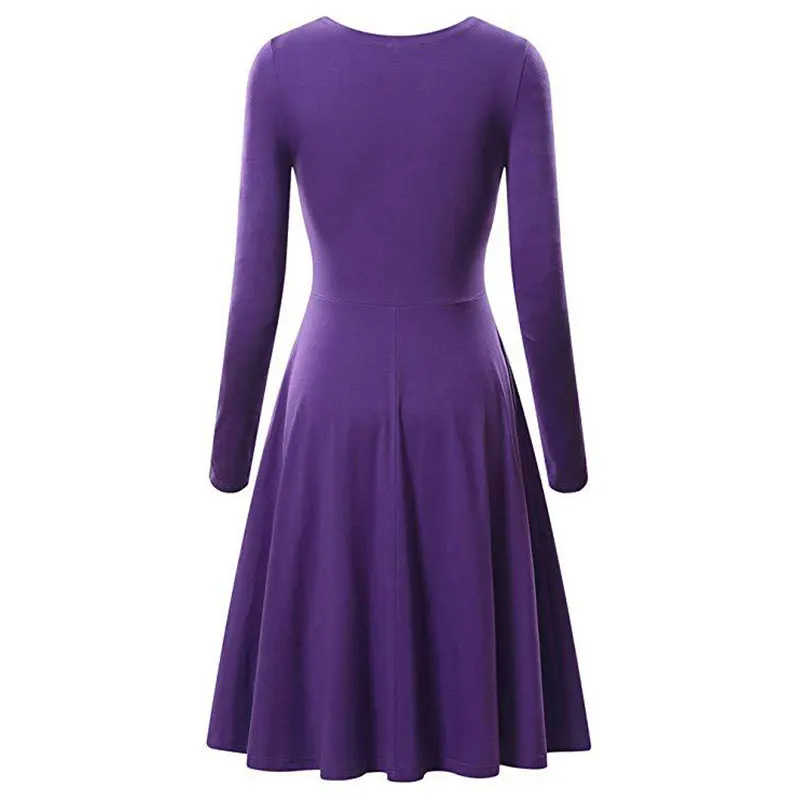 

Casual Women Long Sleeve Maxi Dress Ladies Work Office Dress O-Neck Mermaid Skirt Elegant Vintage Party Dresses Green Purple
