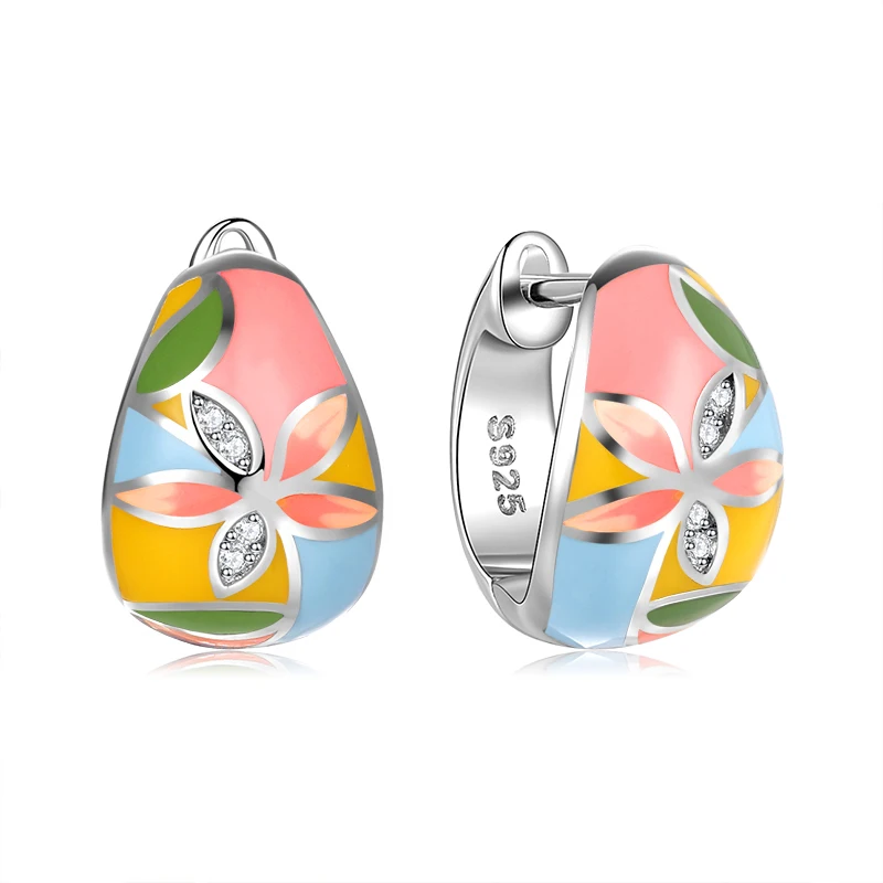 

New Original Design 2021 Hot Authentic 925 Sterling Silver Boho Fashion Flower Enamel Earrings for Women Luxury CZ Fine Jewelry