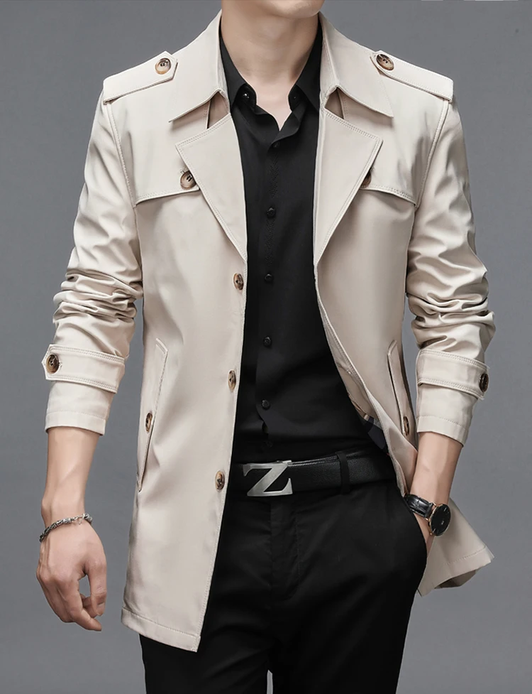 

2021 New Spring Autumn Men Trench Coats Superior Quality Buttons Male Fashion Outerwear Jackets Windbreaker Plus Size 4XL