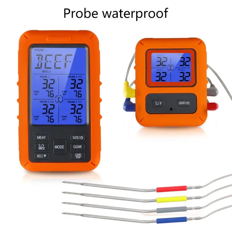 

Беспроводной цифровой термометр для мяса, пищевой прибор с щупами и инжектором мяса, дистанционное управление, для приготовления пищи, грил...