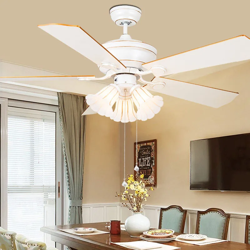 

Wood Blades Ceiling Fans 52 Inch Electric Fan Light Restaurant Living Room Decoration Lamp Bedroom Furniture White Fan lamp