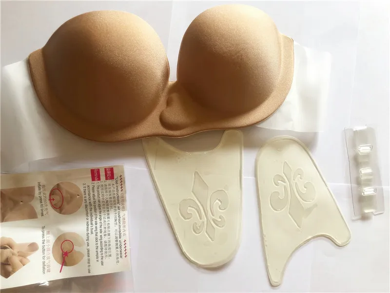 

strapless non-slip bras female underwear small chest send inflatable chest pad front 4 breasted gathered invisible push up bra