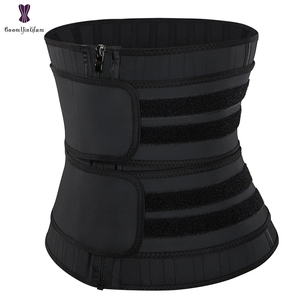 25 Steel Bones Latex Waist Trainer Double Belts Zipper And Hooks Fajas Corset Training Cincher