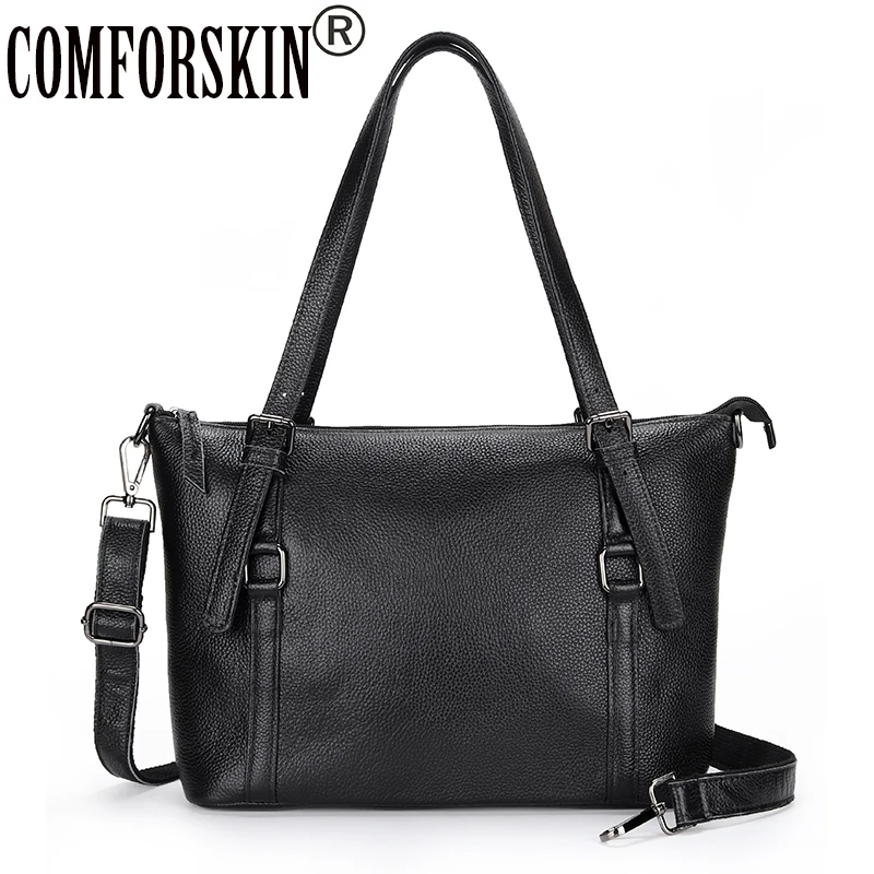 

COMFORSKIN Large Capacity Women Totes Premium100% Cowhide Leather Lady Messenger Bag Dropshipping Fashion Soft Style Handbags