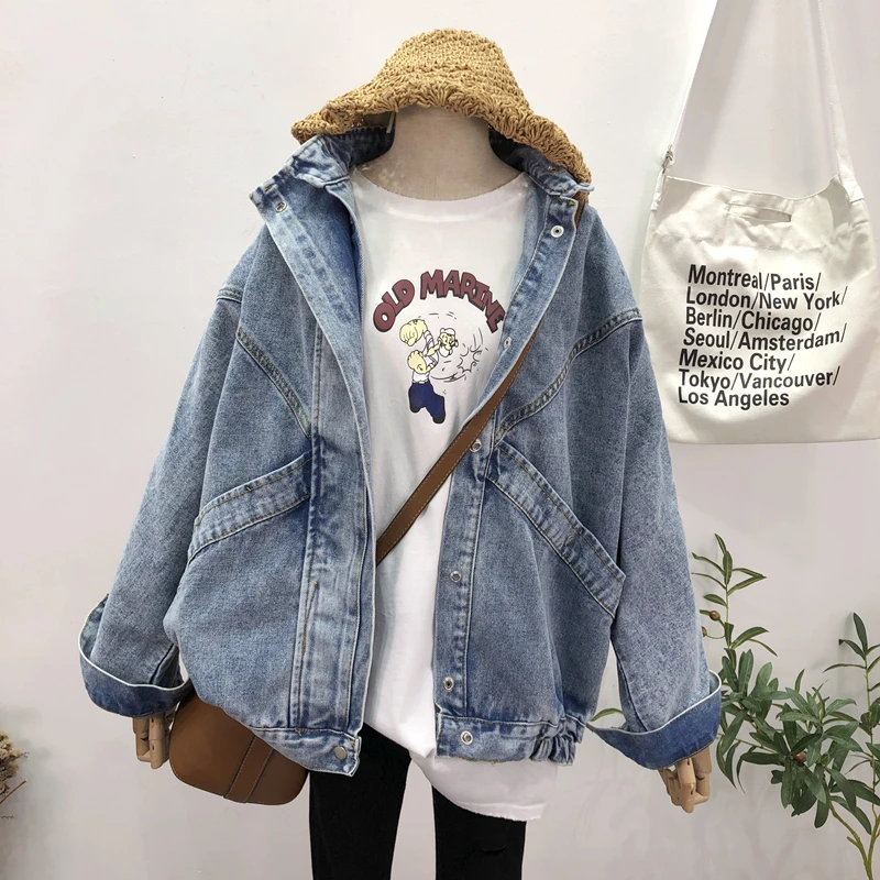 

Denim Jeans Jacket Coats Women Boyfriend Autumn Batwing Sleeve Denim Coats Plus Size Casual Streetwear Outwears Vintage X531