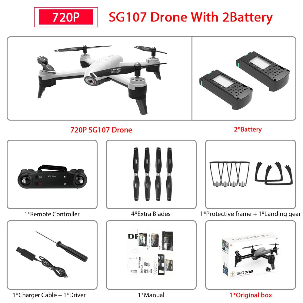 720P White SG106 2B SG106 WiFi FPV Радиоуправляемый Дрон с 720P или 1080P или 4K HD двойной камерой оптический поток воздушный видео Радиоуправляемый квадрокоптер для игрушек Детский Радиоуправляемый Дрон - Цвет: 720P White SG106 2B