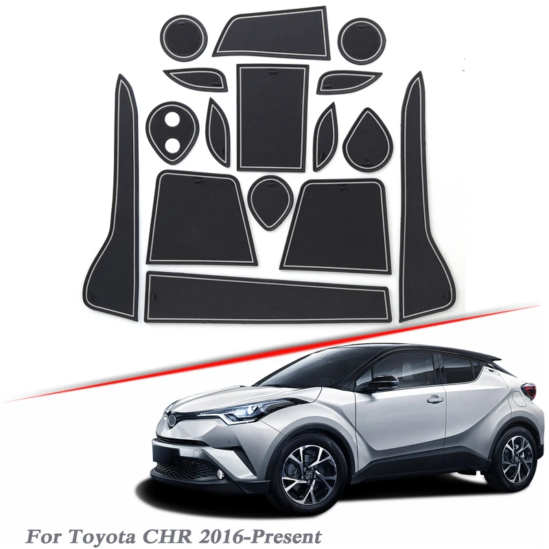 

16pcs Car Styling For Toyota CHR 2016-Present Latex Gate slot pad Interior Door Groove Mat Non-slip dust Mat Interior Accessory