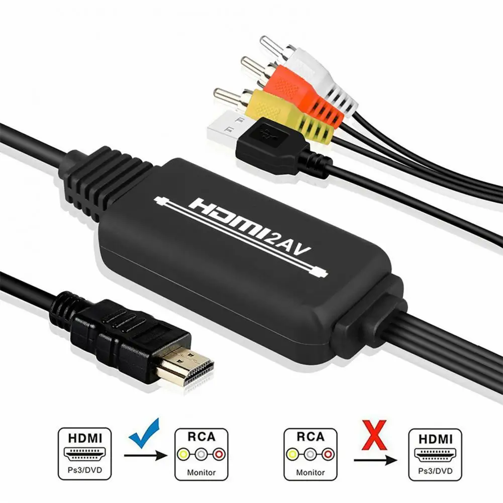 AV-адаптер Plug and Play высокоскоростной ABS HDMI-совместимый с 3 RCA-преобразователями для