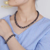 ashiqi baroque natural pearl jewelry sets real gary black freshwater pearl necklace bracelet for women new arrival