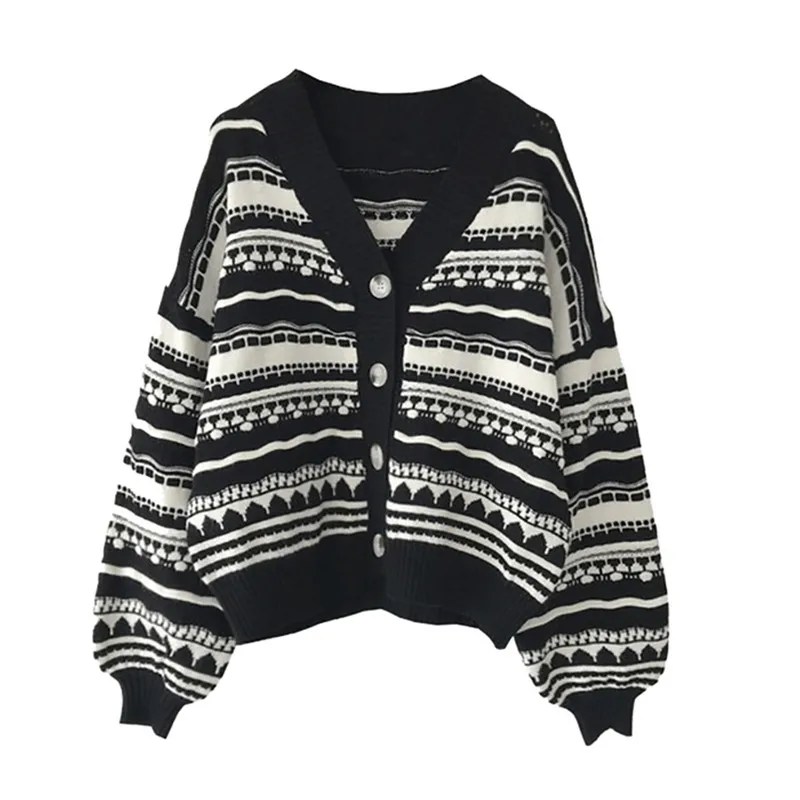 

2020 Fashion Women Cardigan Sweater Adults Long Sleeve V-neck Single-breasted Knitwear Pattern Sweater Ladies Tops Streetwear
