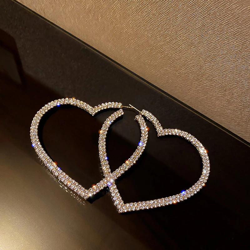 

1Pair Fashion Heart Shape Bling Rhinestone Earrings For Women'S Party Birthday Party Shiny Jewelry Earrings