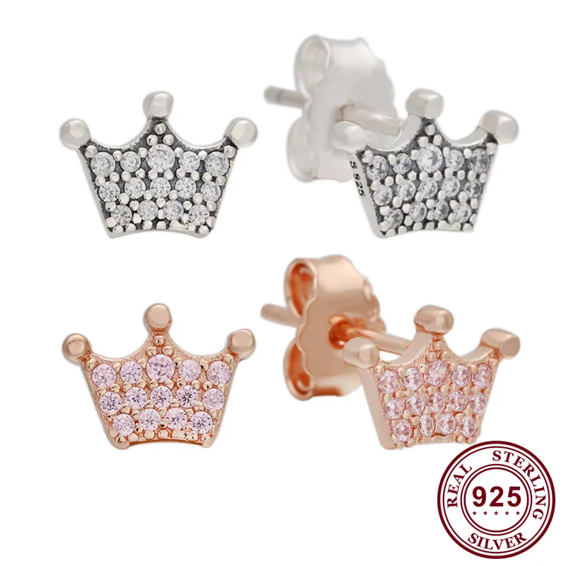 

Original 925 Sterling Silver Pan Earring Fashion Rose Gold Crown Earrings For Women Wedding Gift Fashion Jewelry