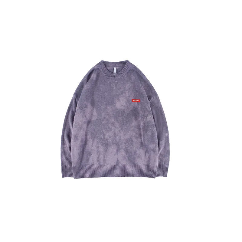 purple sweater Темный значок с круглым вырезом Галстук окрашенный свитер для мужчин пуловер с вырезом лодочкой мужской свитер уличная одежда - Цвет: purple sweater