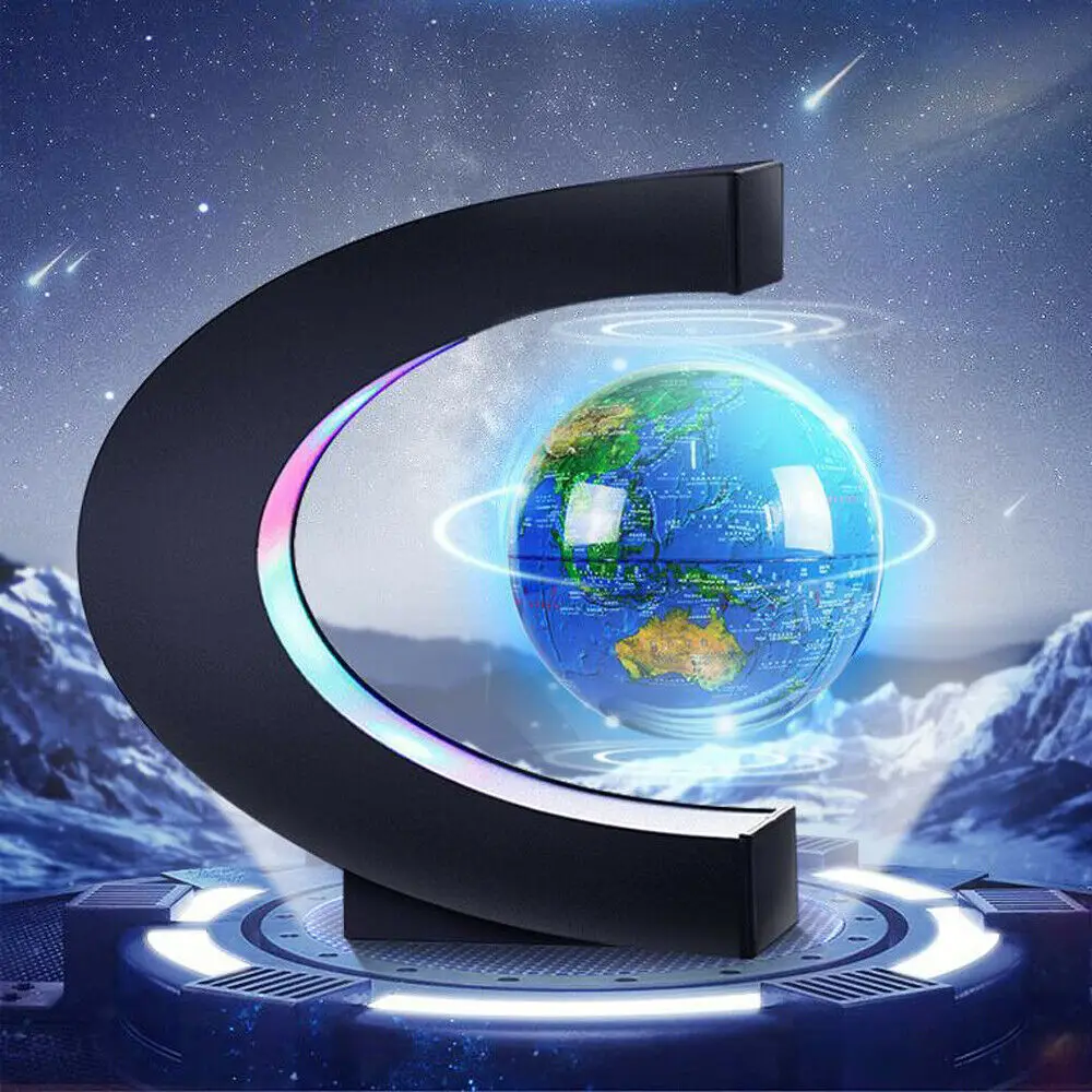 AU/US/UK Plug Home Office Decoration LED Floating Globe C Shape Magnetic Levitation Light World Map With LED