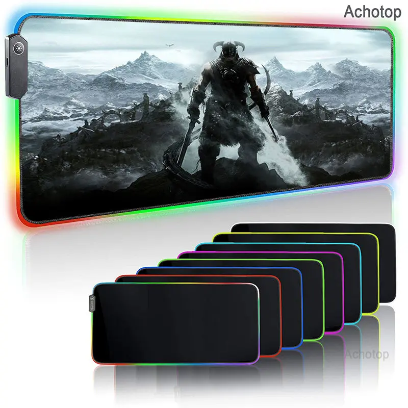 

the elder scrolls v skyrim RGB Mouse Pad Gaming Computer Large Mousepad Backlit XXL Mouse Pads LED Gamer Mause Carpet Desk Mat