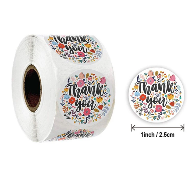 

500pcs/roll round floral thank you stickers scrapbooking for package seal labels custom sticker decoration wedding sticker