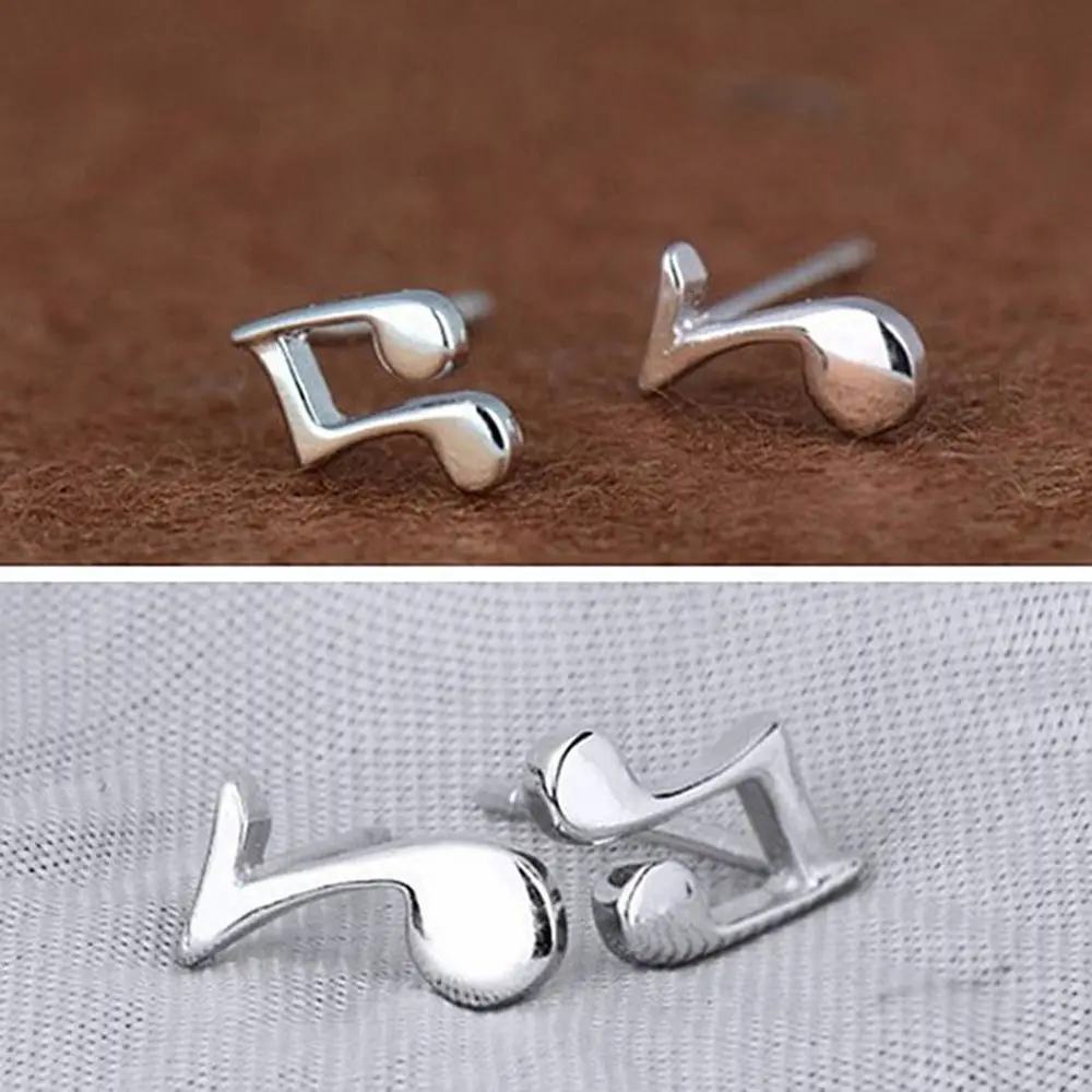 

1Pair Fashion Tiny Women Silver Plated Musical Note Ear Stud Earrings Gift Funny Earrings