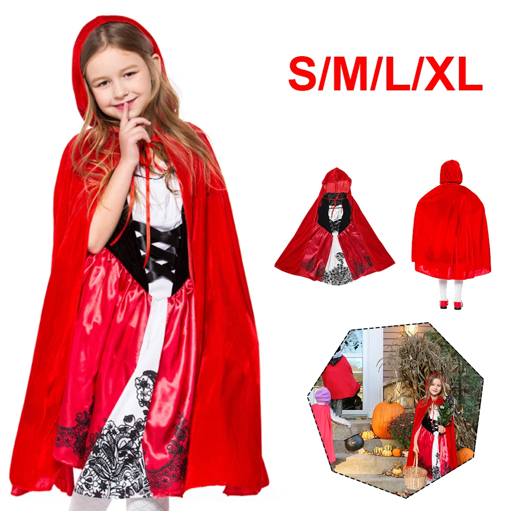 

Little Red Riding Hood Cloak Halloween Costume Red Cape with Zipper Back Cosplay Suit for Girls XS - L New