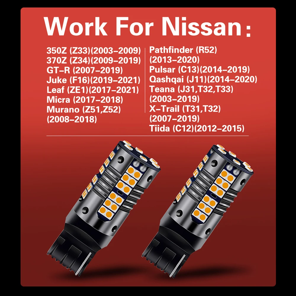 2x СВЕТОДИОДНЫЕ указатели поворота WY21W 7440A Canbus для Nissan 350Z GTR Juke Leaf Tiida X-Trail T31 T32 Teana
