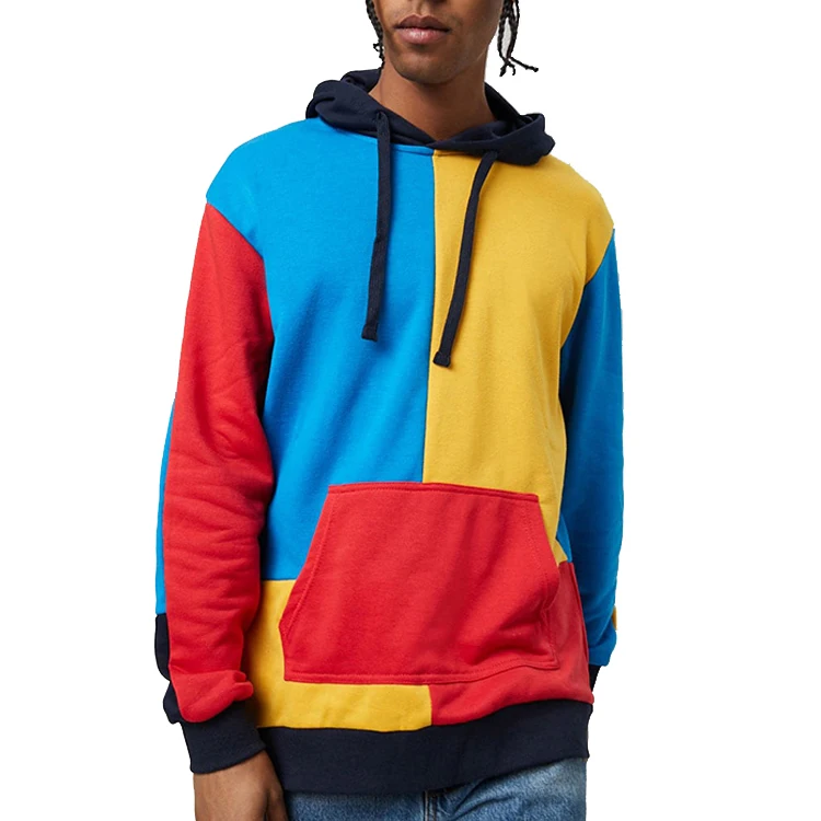 

Men's colorful hip hop different color sleeve block hoodies for oem