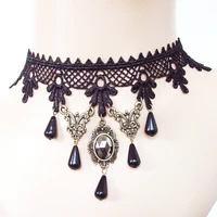 womens retro lace clavicle necklace black crystal pendant fake collar collar foreign trade jewelry