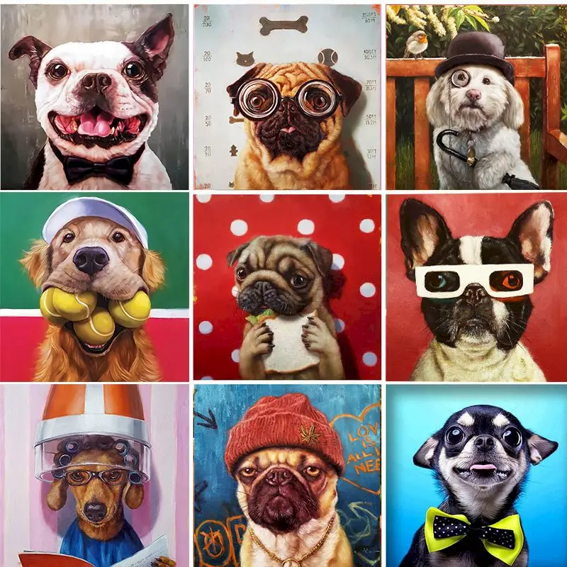 

CHENISTORY Pictures By Numbers Dogs Kits Painting Wall Decor Painting Animal DIY Frame Modern On Canvas HandPainted Art Gift